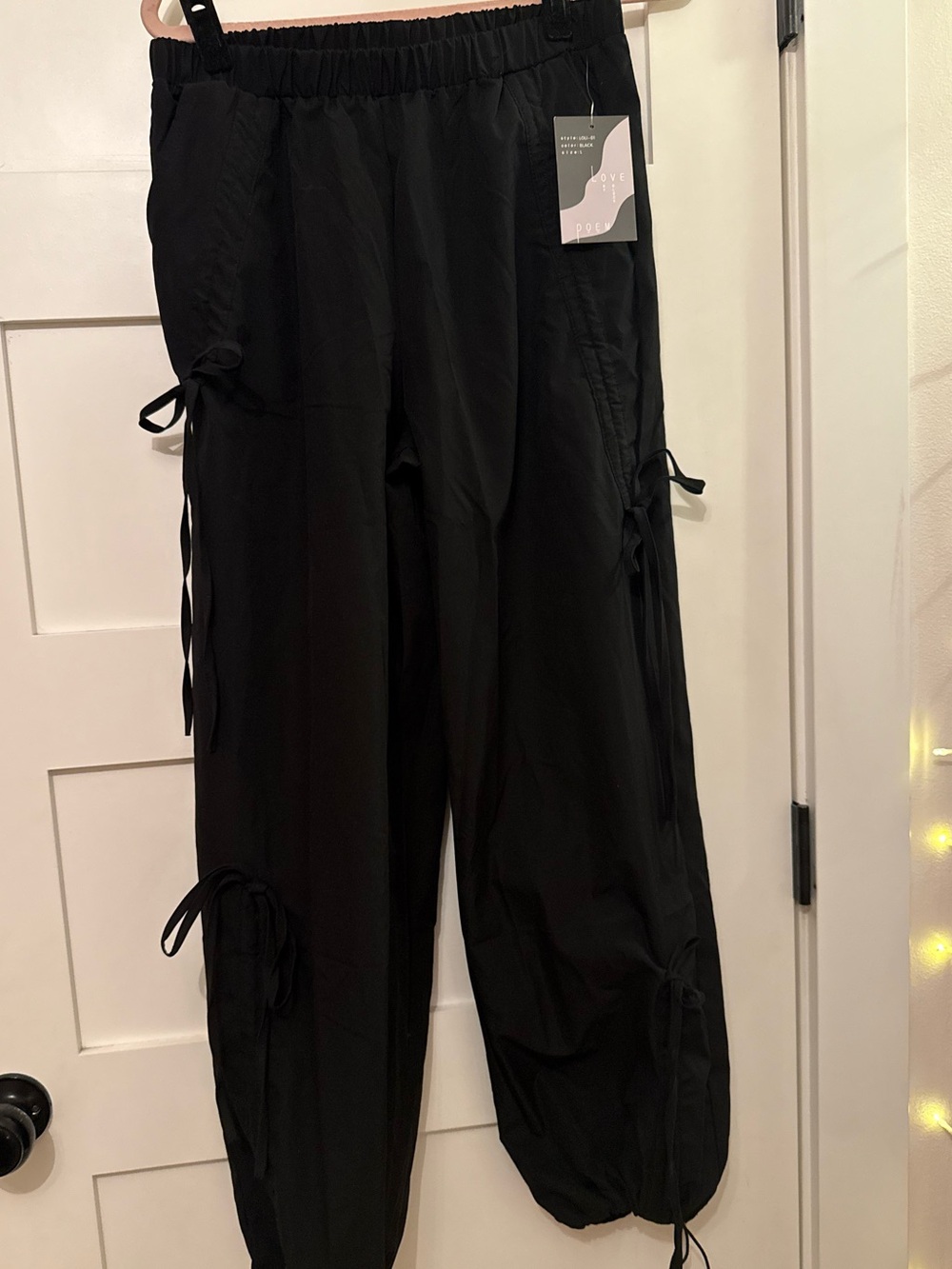 Black Cargo Pants Bow Tie Side Details